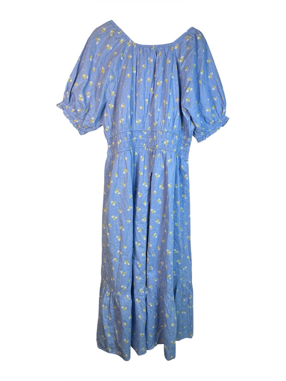 And Now This Blue Floral Midi Dress Tiered Puff Sleeve 2X Milkmaid Coquette NEW - Picture 3 of 12